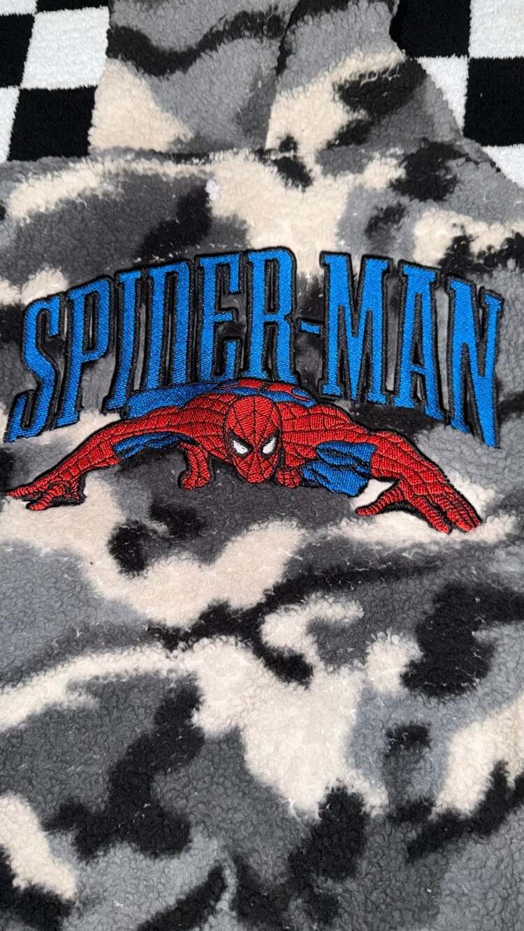 Marvel Spider-Man Gray Camo Faux Shearling 1/4 Zip Pullover Hoodie-kids Xl - Picture 3 of 5